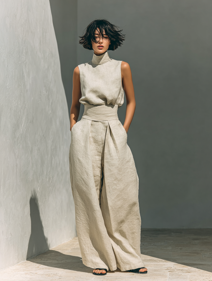 Marieta | Conjunto minimalista de blusa sem mangas e calças largas