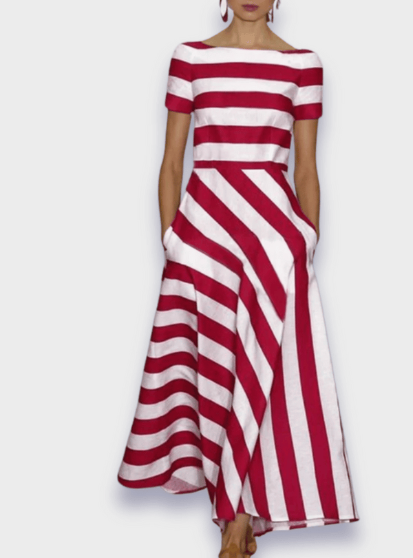 Lúcia - Vestido maxi às riscas feito à mão