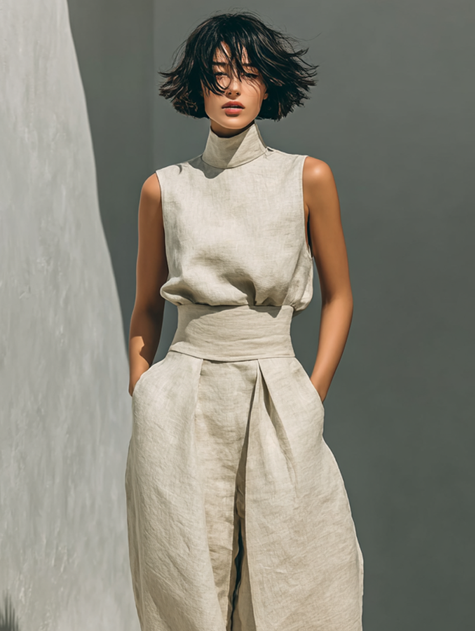 Marieta | Conjunto minimalista de blusa sem mangas e calças largas