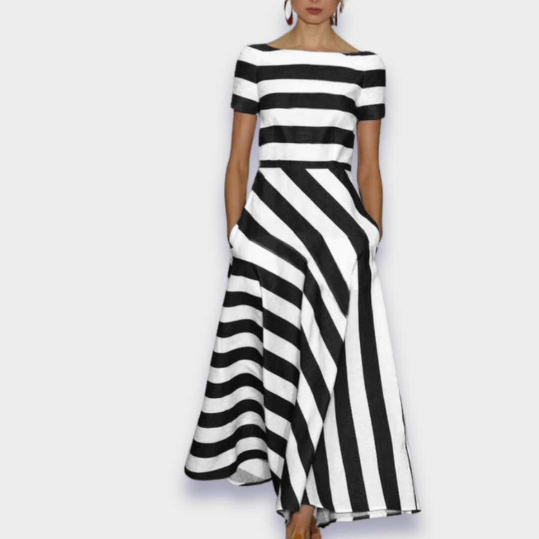 Lúcia - Vestido maxi às riscas feito à mão