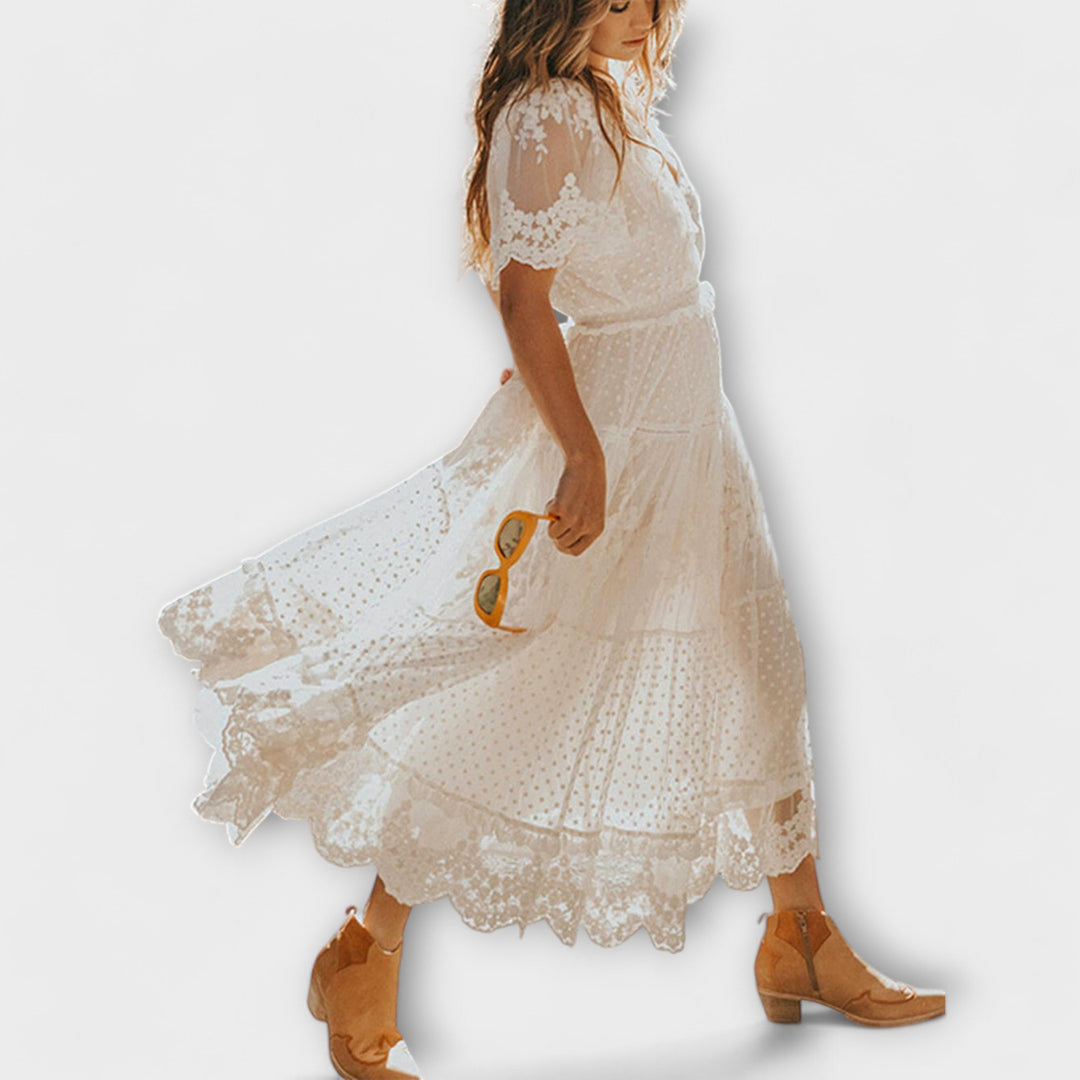 Helena - Vestido midi Lacey com decote em V