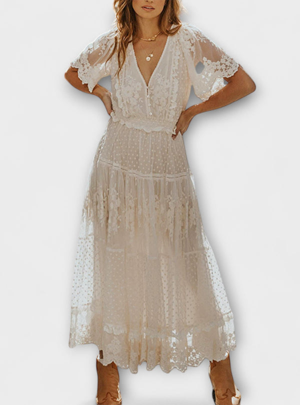 Helena - Vestido midi Lacey com decote em V