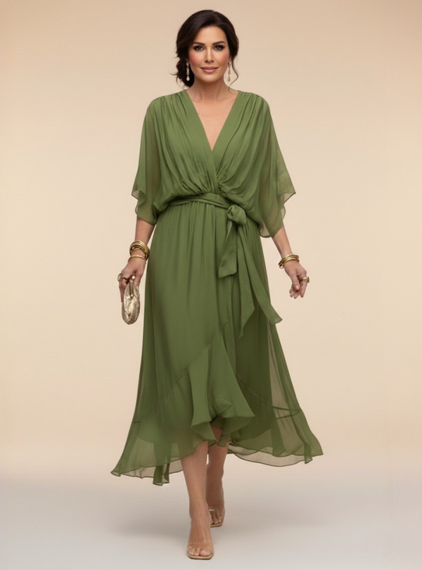MARTA - VESTIDO DE CHIFFON COM DECOTE EM V