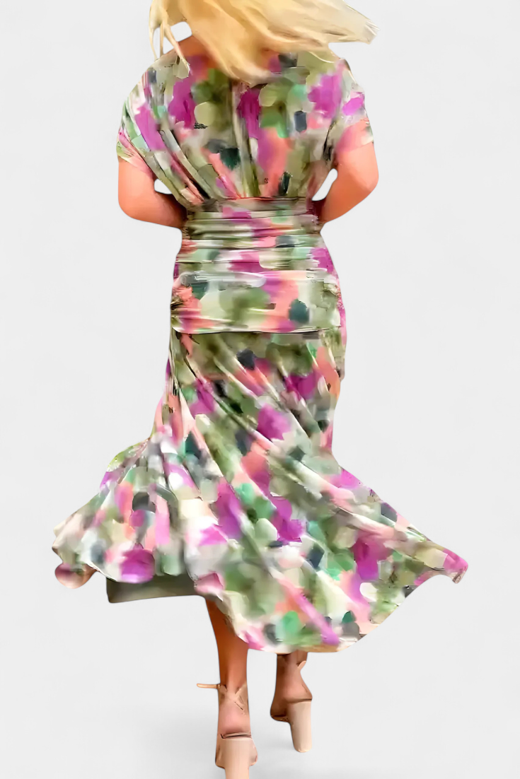 Florendra | Vestido Longo com Padrão Floral e Decote em V