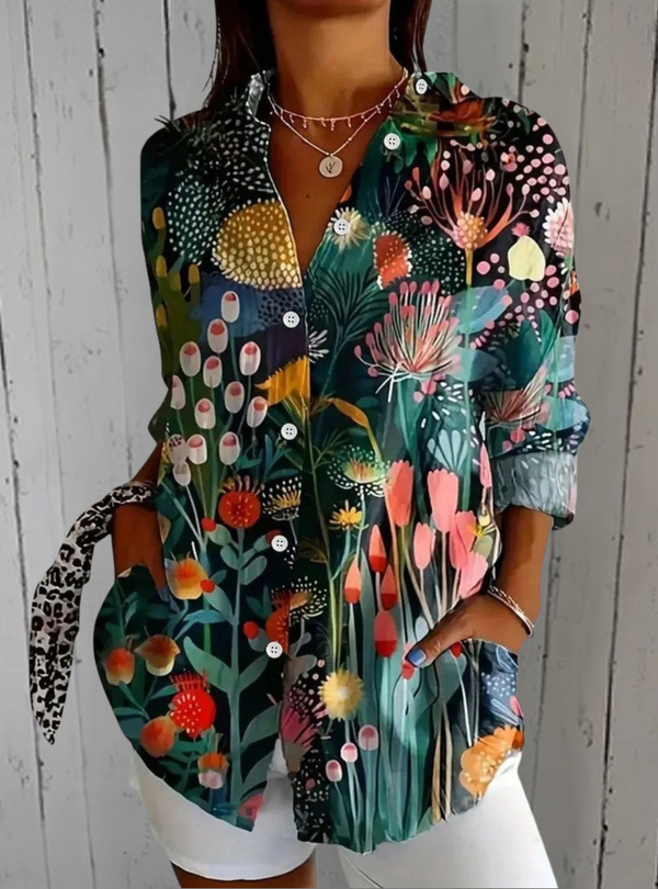 Angela | Blusa Artística Vibrante com Botões