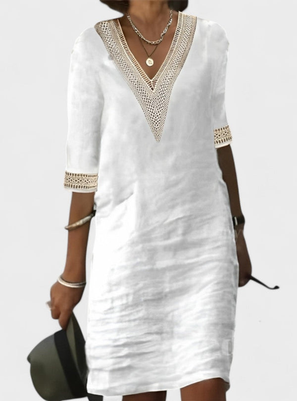 Carmen - Vestido de Verão em Linho com Renda Delicada