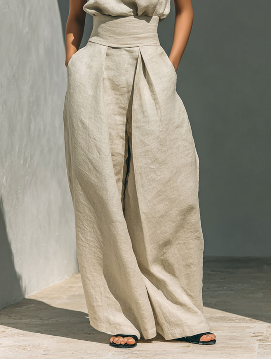 Marieta | Conjunto minimalista de blusa sem mangas e calças largas