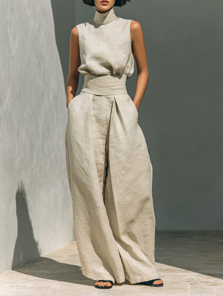 Marieta | Conjunto minimalista de blusa sem mangas e calças largas