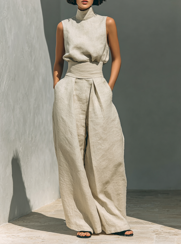 Marieta | Conjunto minimalista de blusa sem mangas e calças largas
