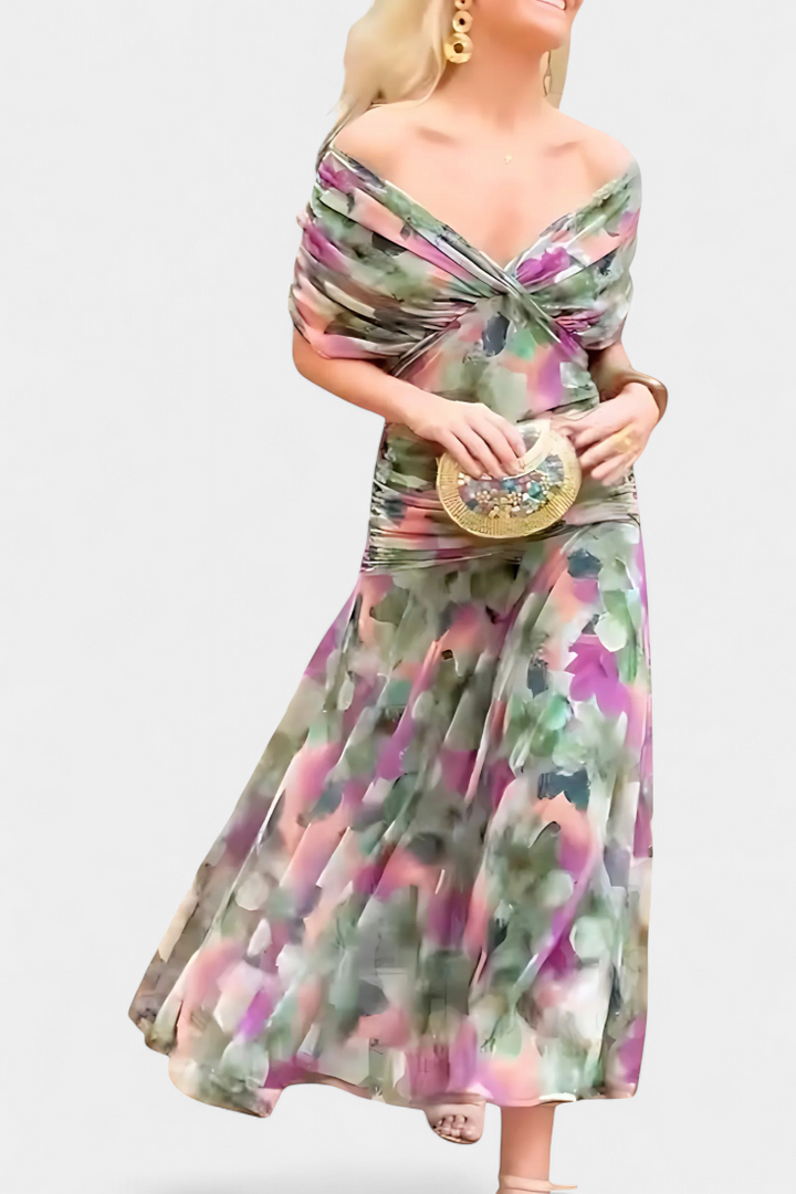 Florendra | Vestido Longo com Padrão Floral e Decote em V