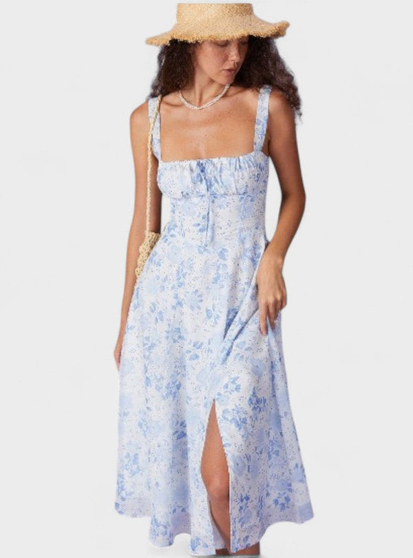 Renata - Vestido Midi Azul Floral