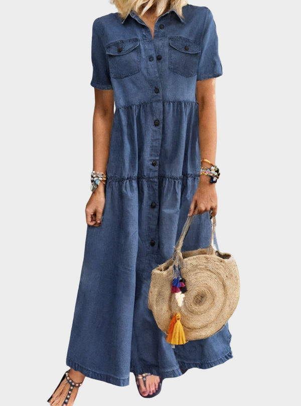 Vestido de ganga macio e com botões