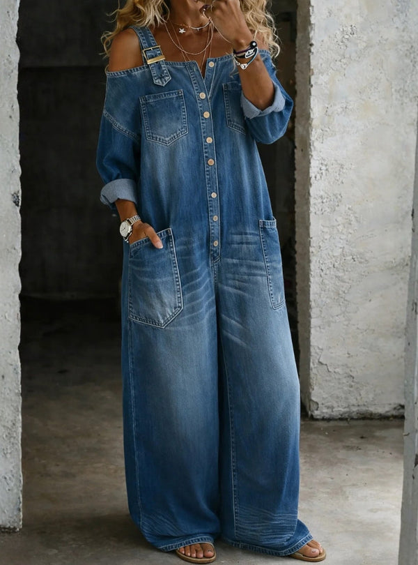 Florença - Macacão de Denim com Ombros à Mostra