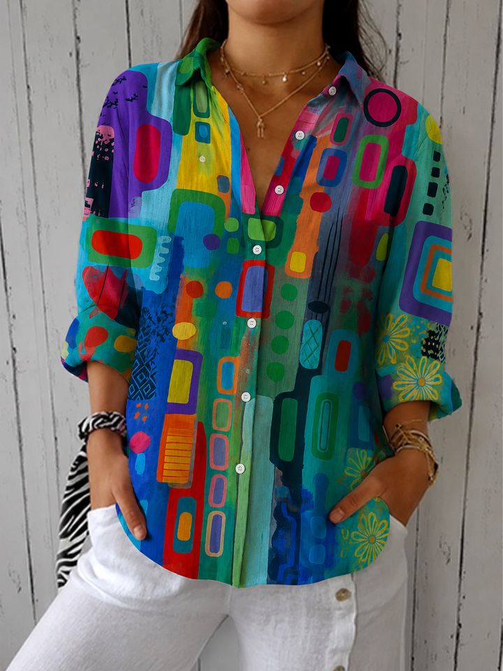 Catalina | Blusa Artística Colorida com Botões
