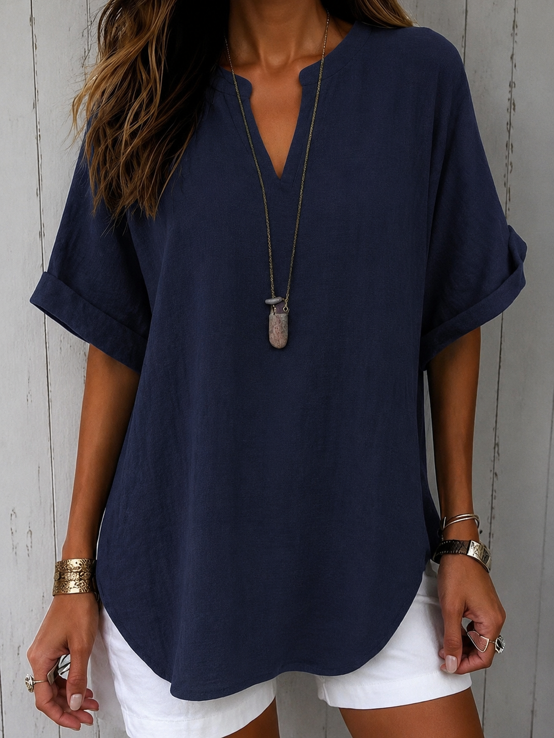 Emma™ – Blusa Casual Lisa de Manga Curta