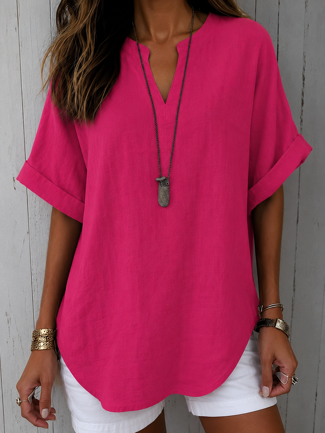 Emma™ – Blusa Casual Lisa de Manga Curta