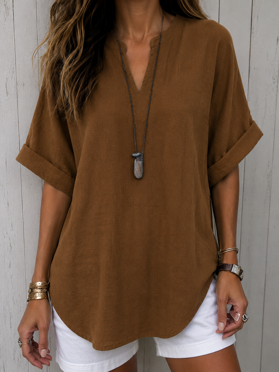 Emma™ – Blusa Casual Lisa de Manga Curta