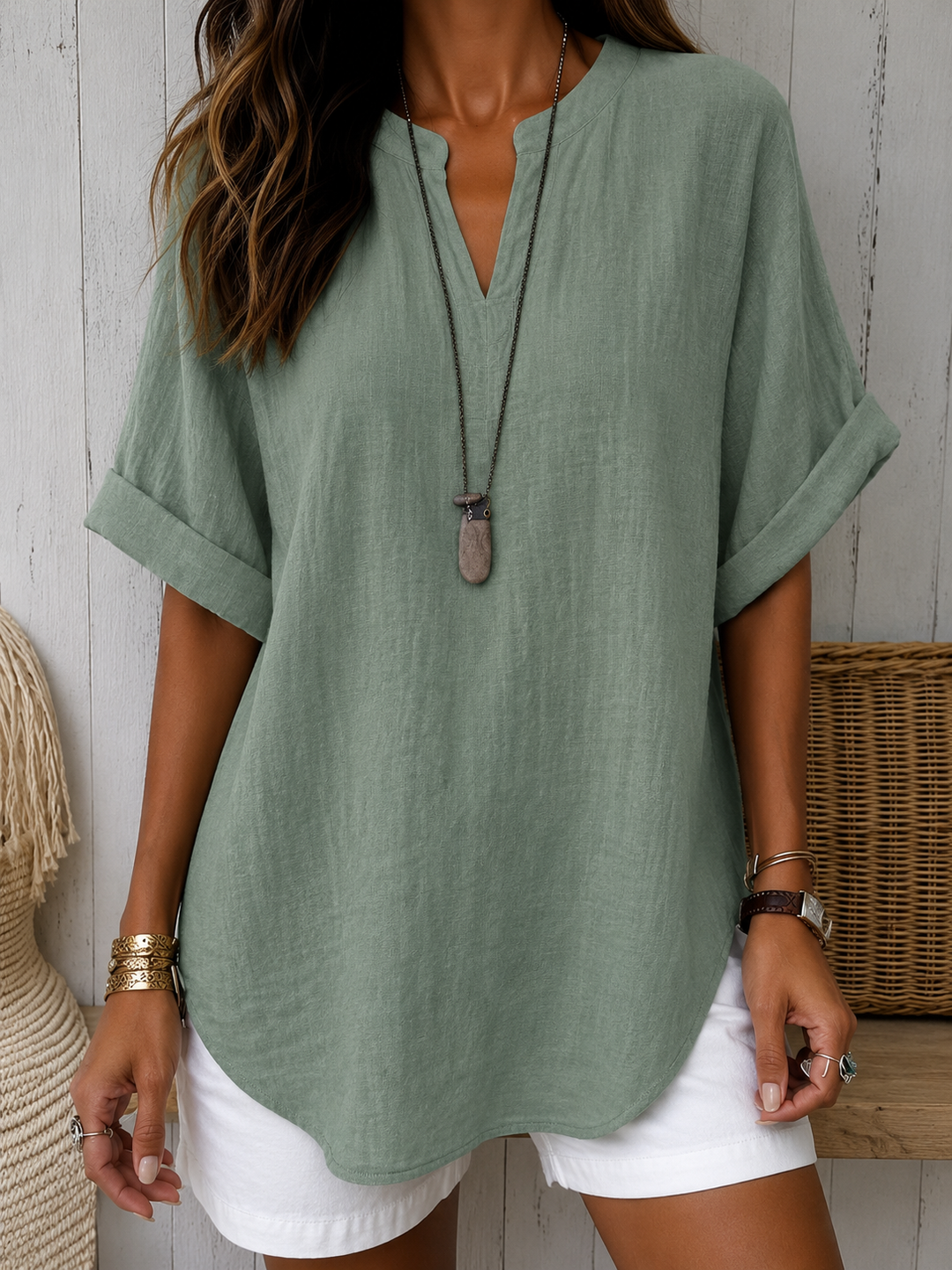 Emma™ – Blusa Casual Lisa de Manga Curta