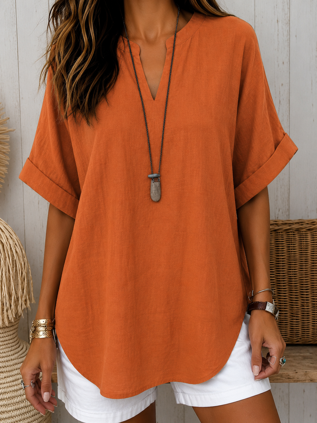 Emma™ – Blusa Casual Lisa de Manga Curta