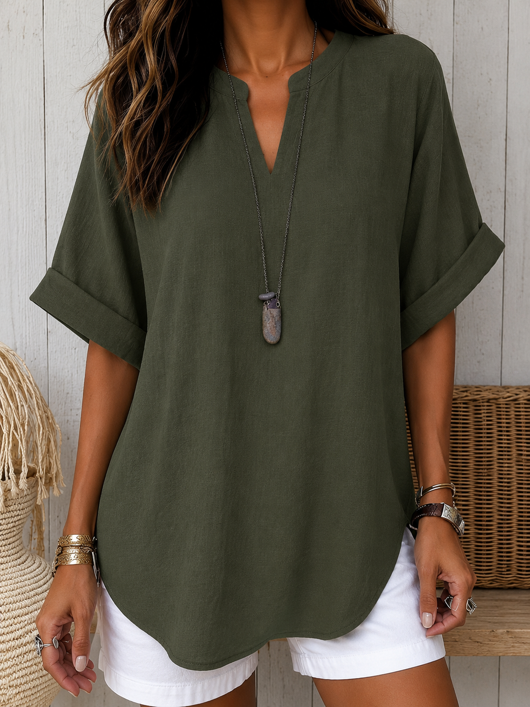 Emma™ – Blusa Casual Lisa de Manga Curta