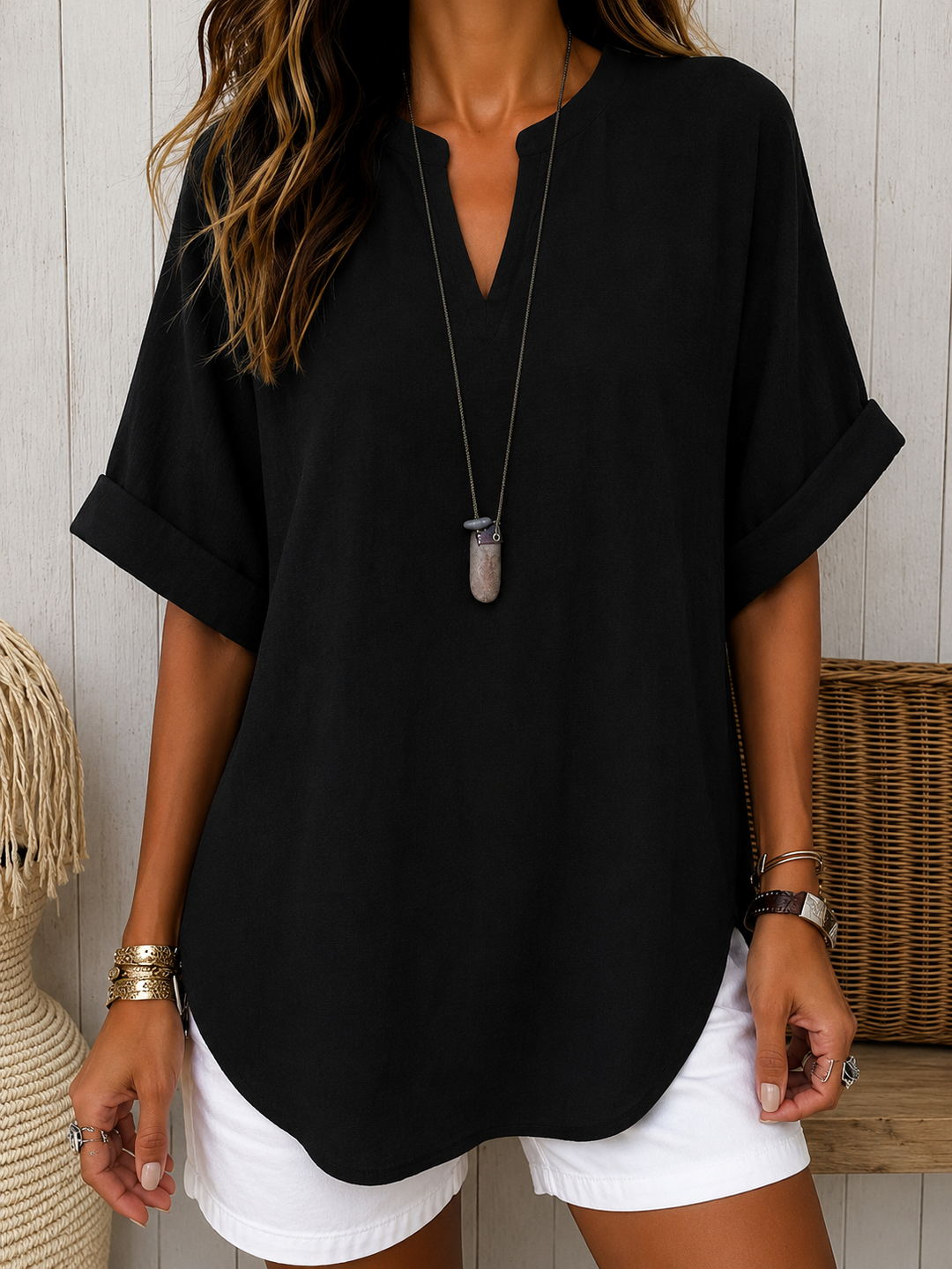 Emma™ – Blusa Casual Lisa de Manga Curta