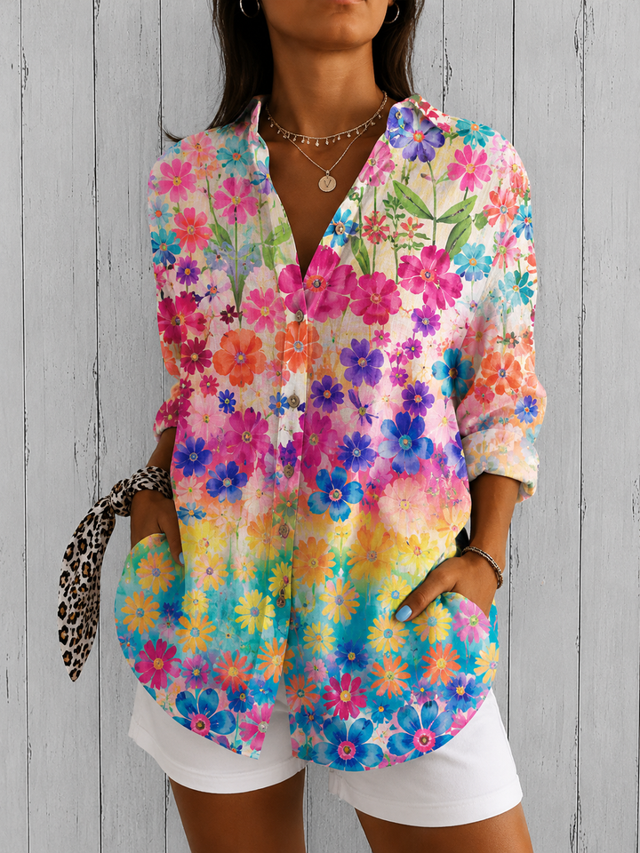 Valeria | Blusa Artística Colorida com Botões