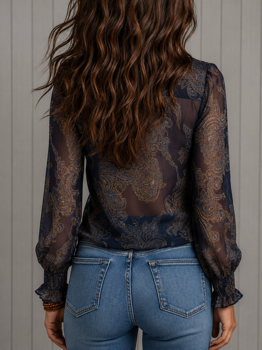 Elise | Blusa de Chiffon com Renda Barroca e Zíper