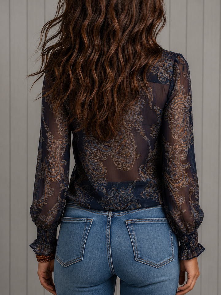 Elise | Blusa de Chiffon com Renda Barroca e Zíper