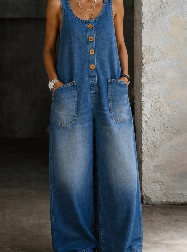 Saylor | Salopete de Algodão Denim Vintage Lavado