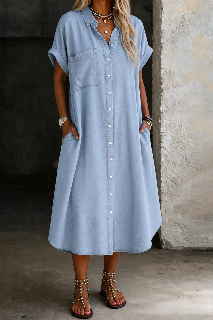 Karen | Vestido Camisa de Denim Leve