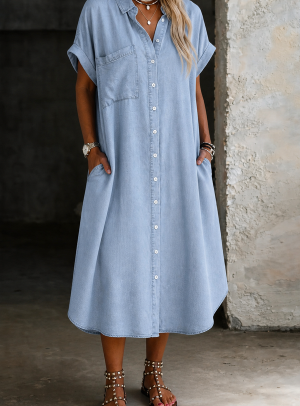 Karen | Vestido Camisa de Denim Leve