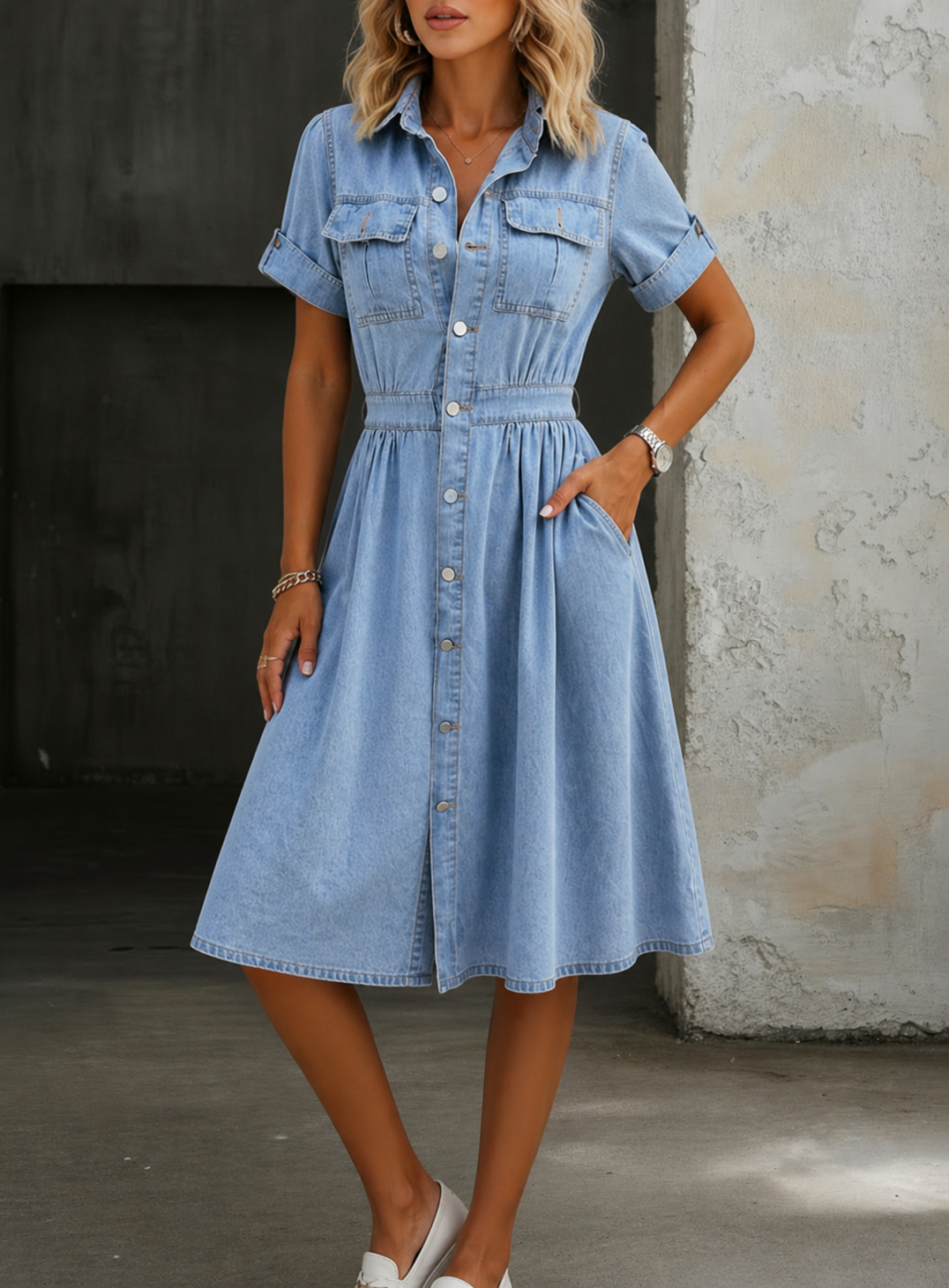 Deborah | Vestido de Denim de Manga Curta