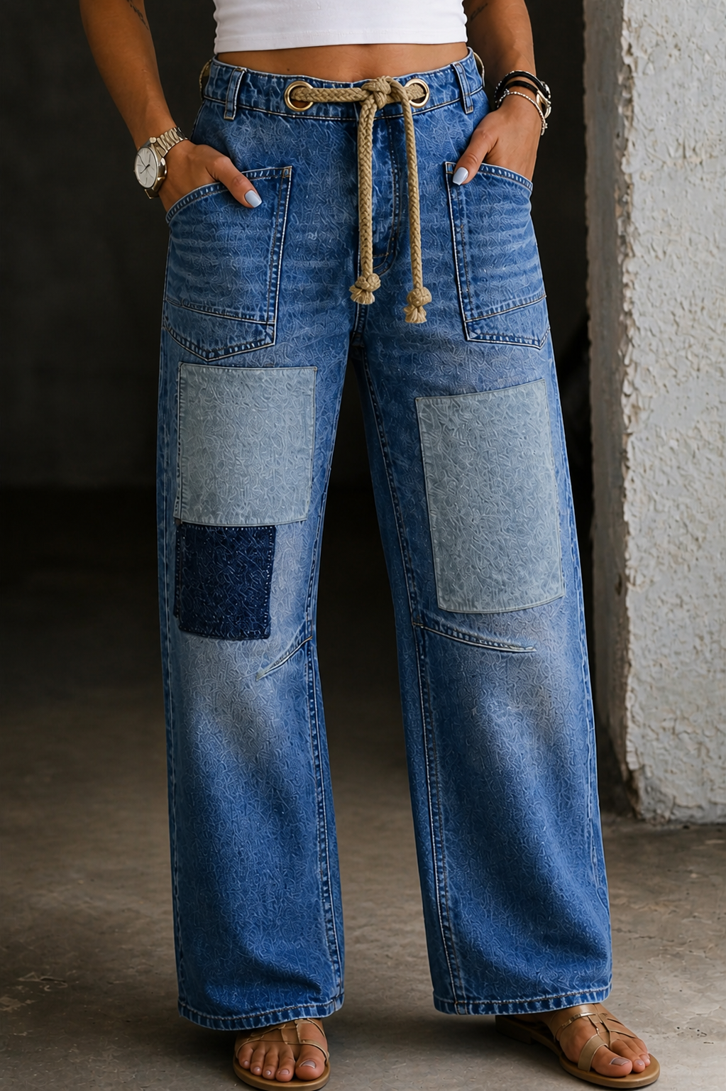 Margaret | Jeans com Corda de Patchwork