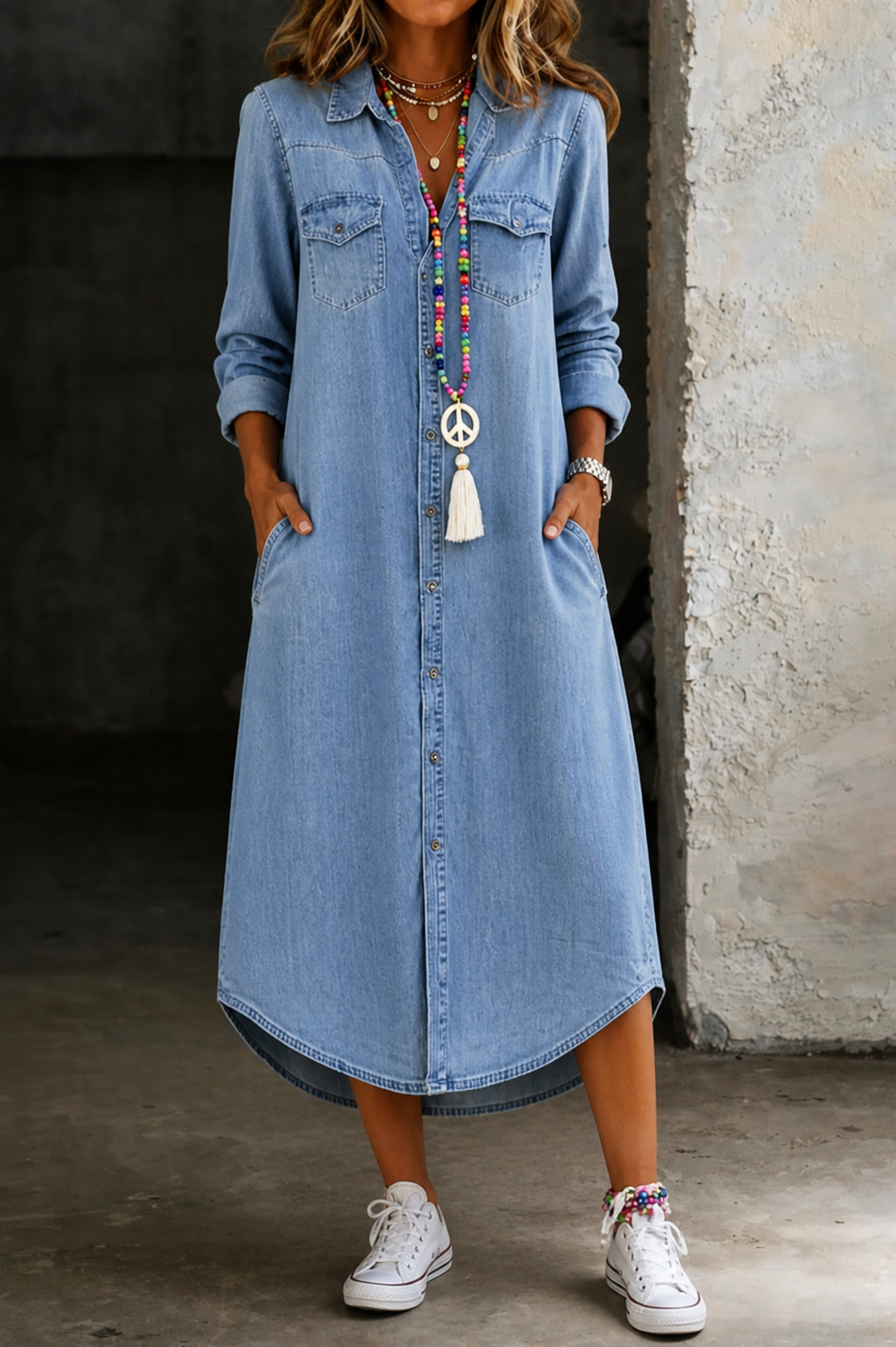 Helen | Vestido Camisa de Denim Casual Elegante