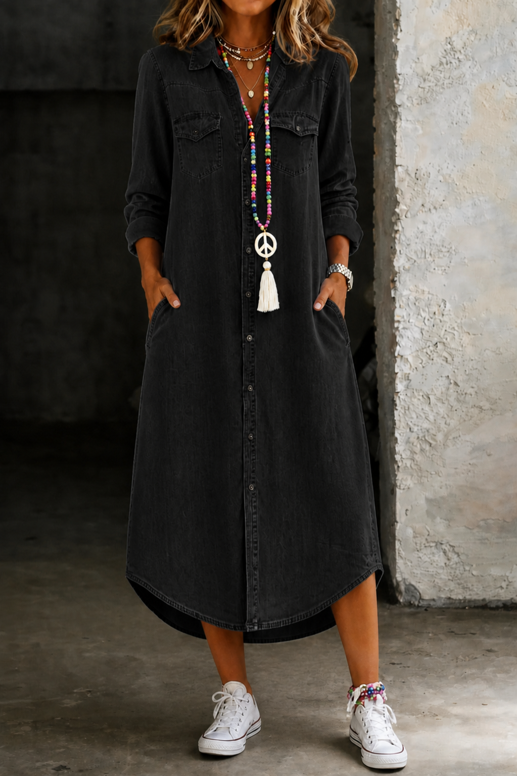 Helen | Vestido Camisa de Denim Casual Elegante
