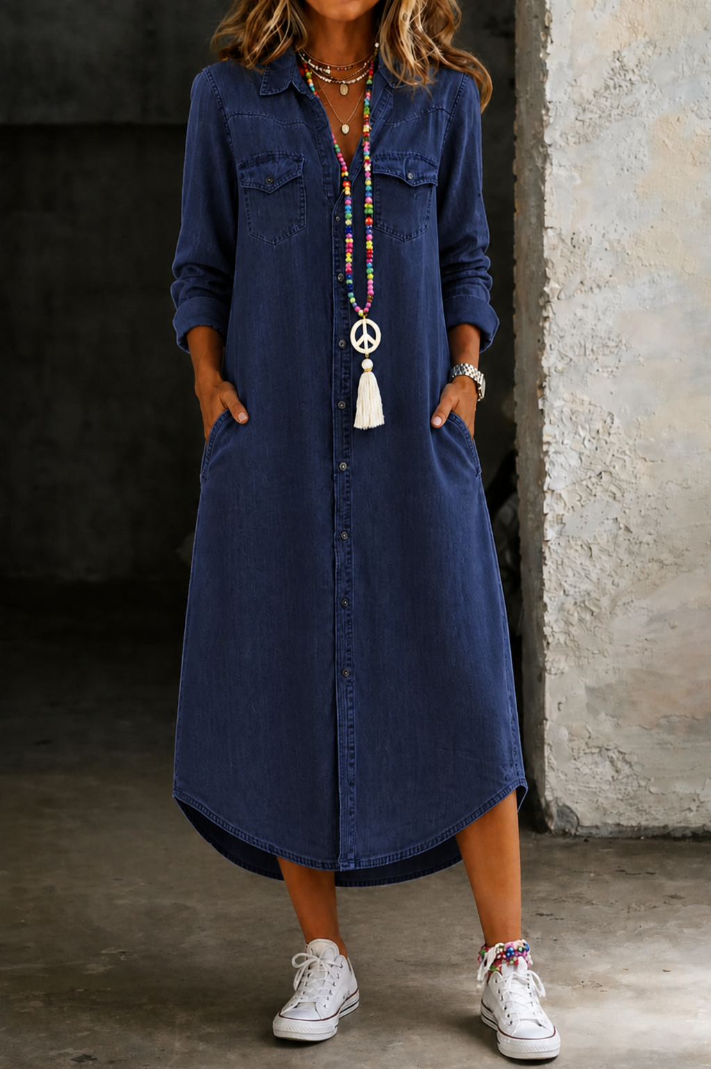 Helen | Vestido Camisa de Denim Casual Elegante