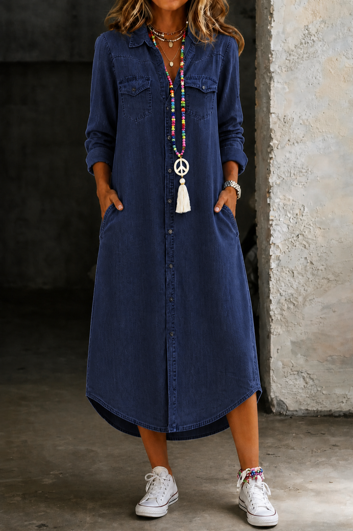 Helen | Vestido Camisa de Denim Casual Elegante