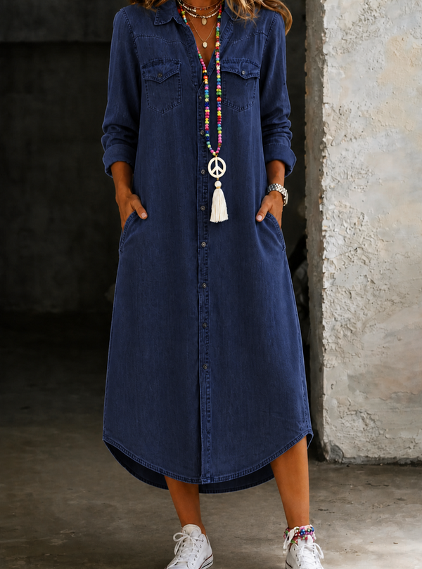 Helen | Vestido Camisa de Denim Casual Elegante