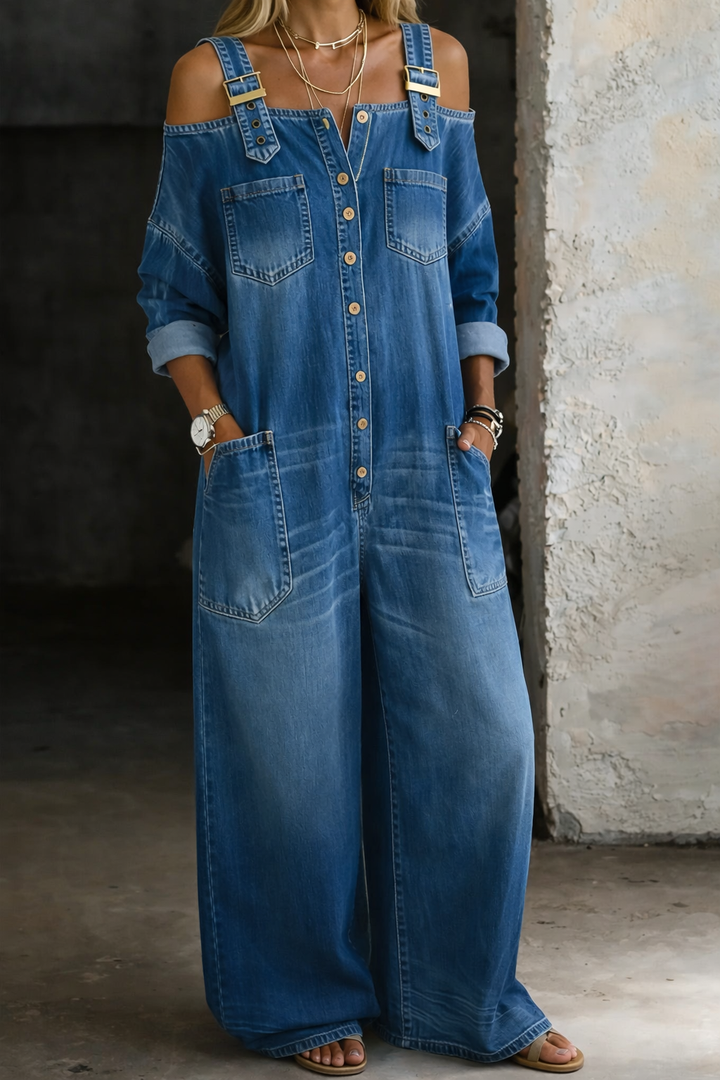 Sophia | Macacão de Denim Sem Mangas