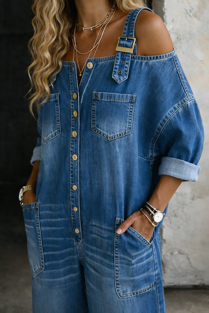 Sophia | Macacão de Denim Sem Mangas