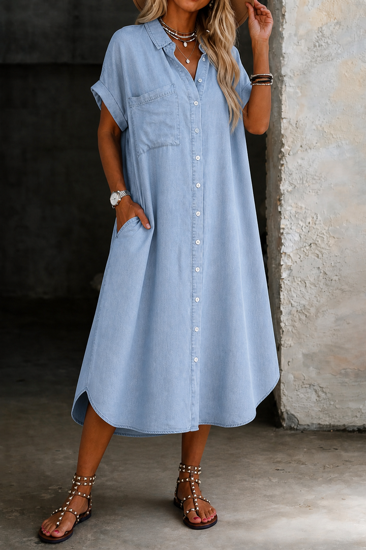 Karen | Vestido Camisa de Denim Leve