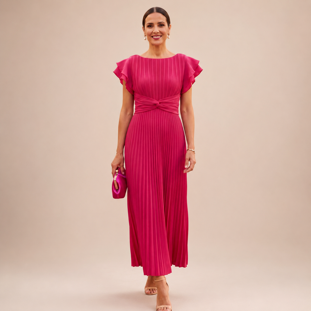 Sara | Vestido longo plissado elegante com cintura torcida