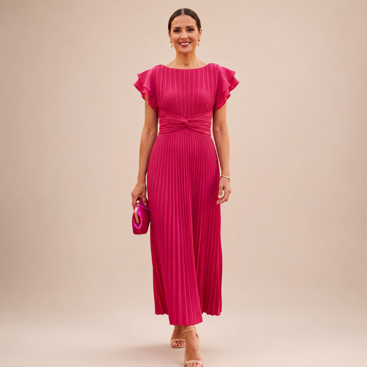 Sara | Vestido longo plissado elegante com cintura torcida