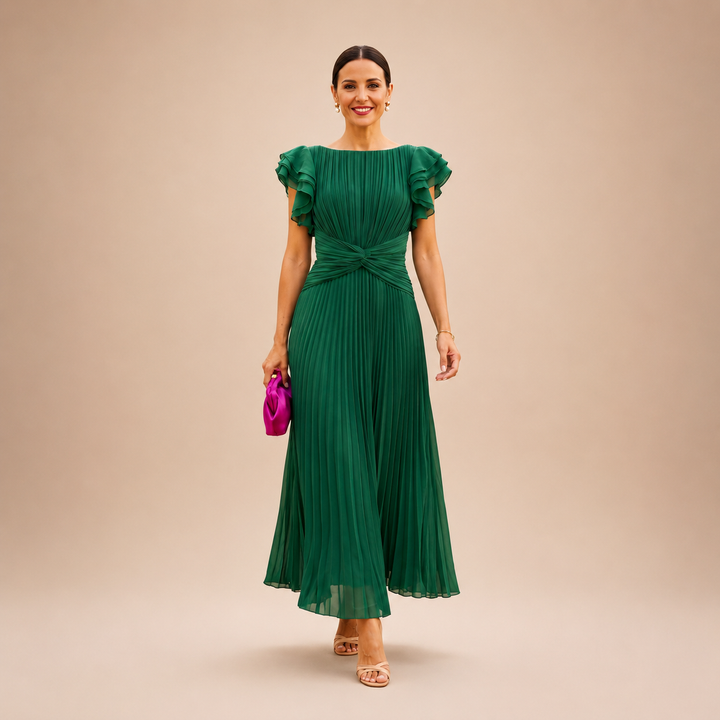 Sara | Vestido longo plissado elegante com cintura torcida