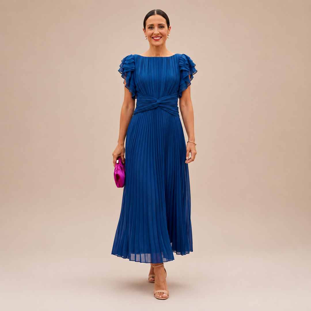Sara | Vestido longo plissado elegante com cintura torcida