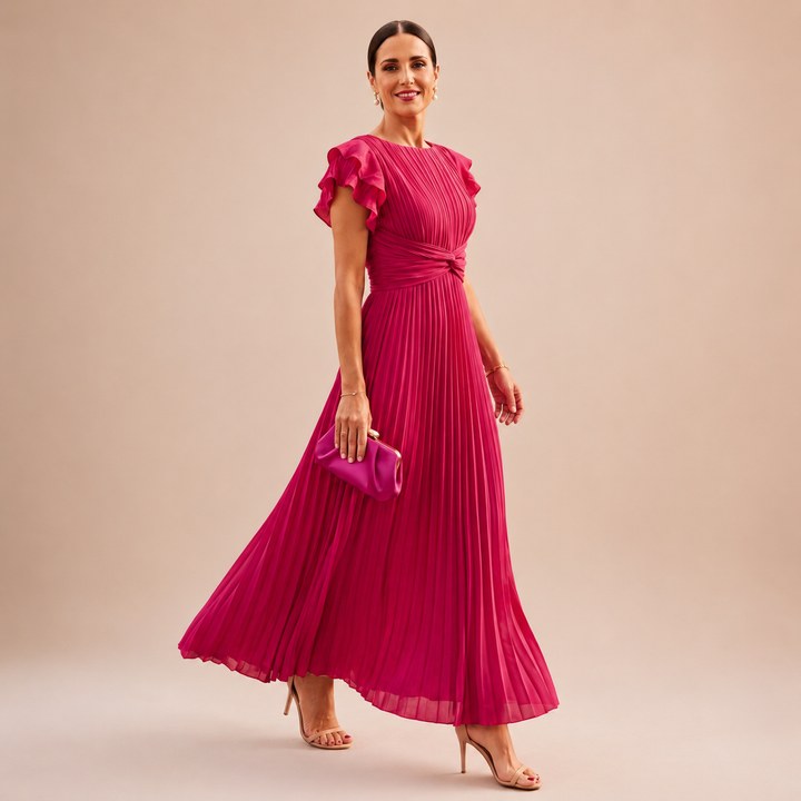 Sara | Vestido longo plissado elegante com cintura torcida