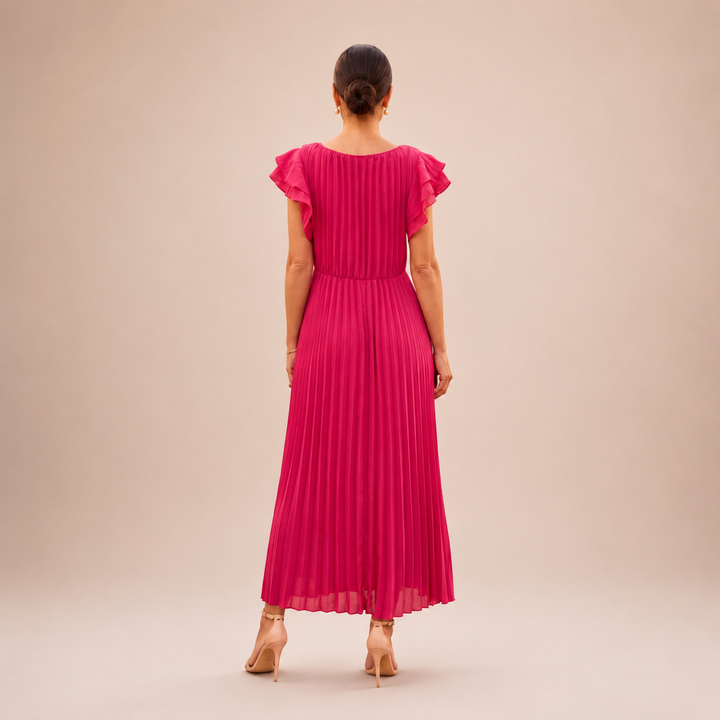 Sara | Vestido longo plissado elegante com cintura torcida