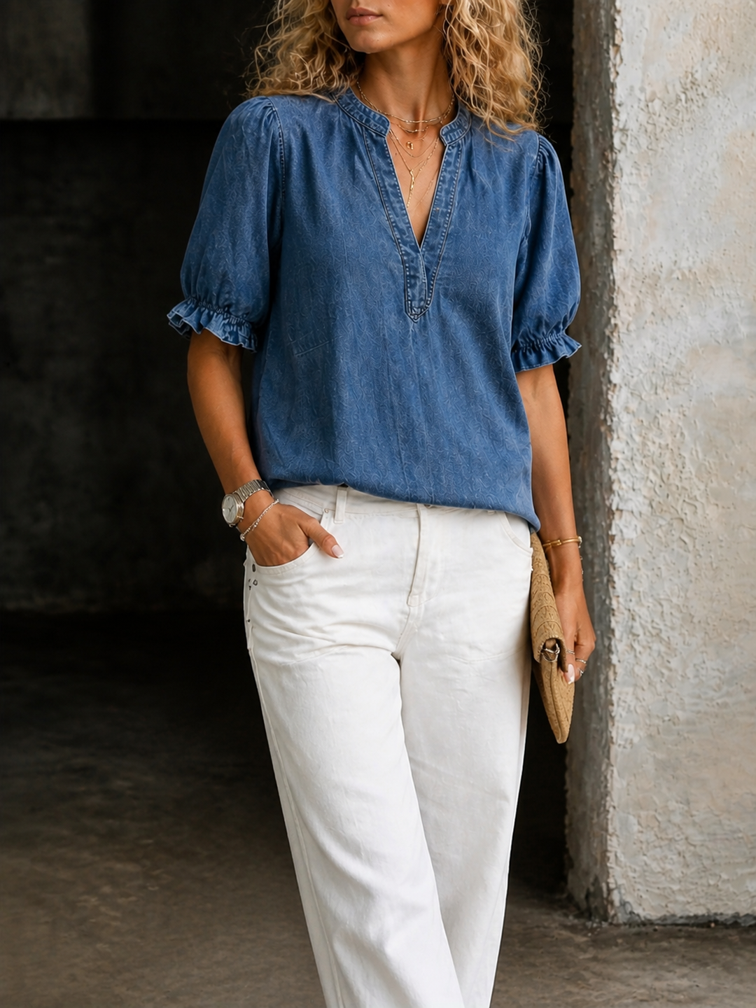 Ashley | Essencial de Denim Vintage com Decote em V