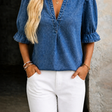Ashley | Essencial de Denim Vintage com Decote em V
