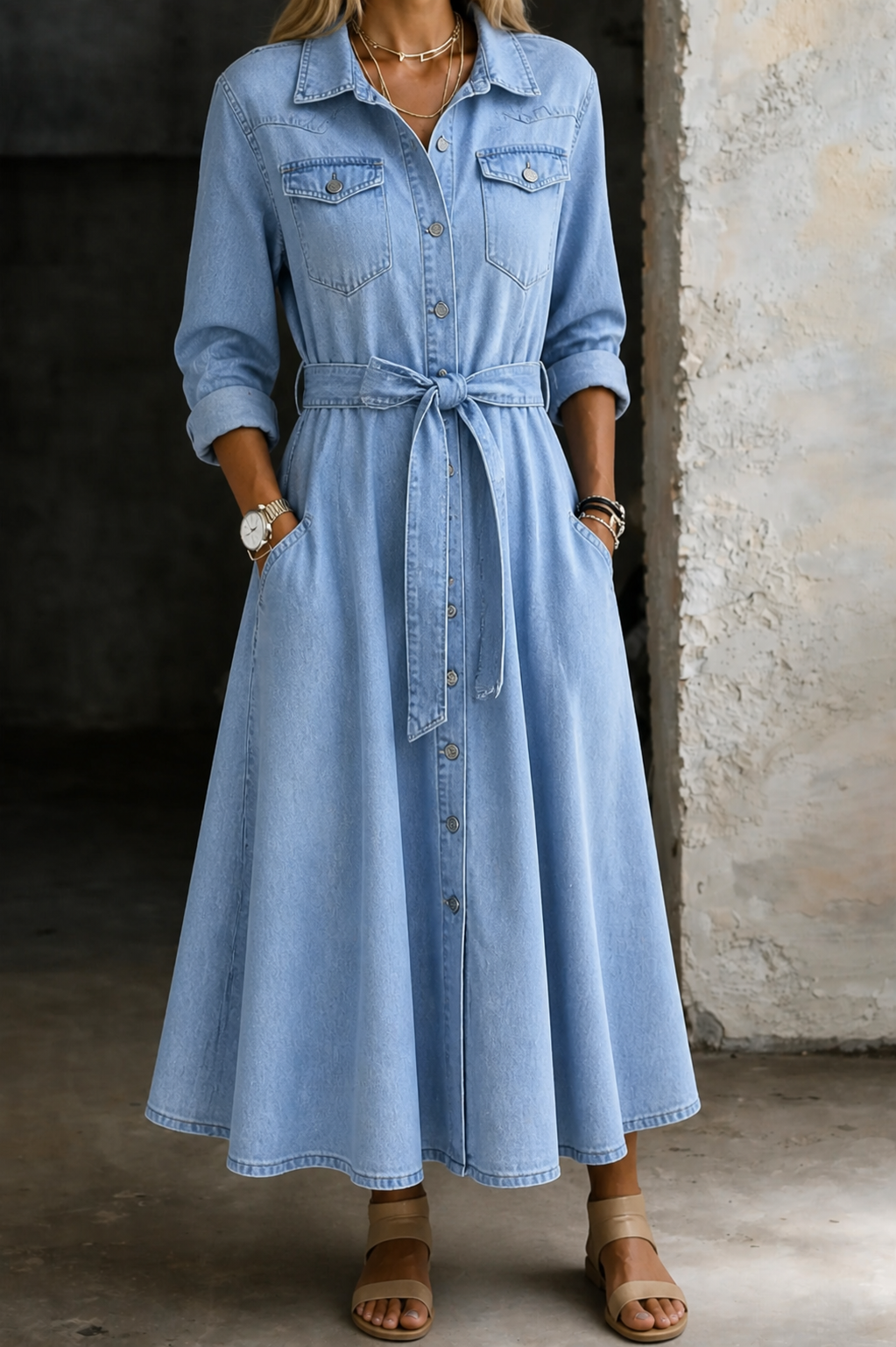 Luna | Vestido de Denim de Manga Longa